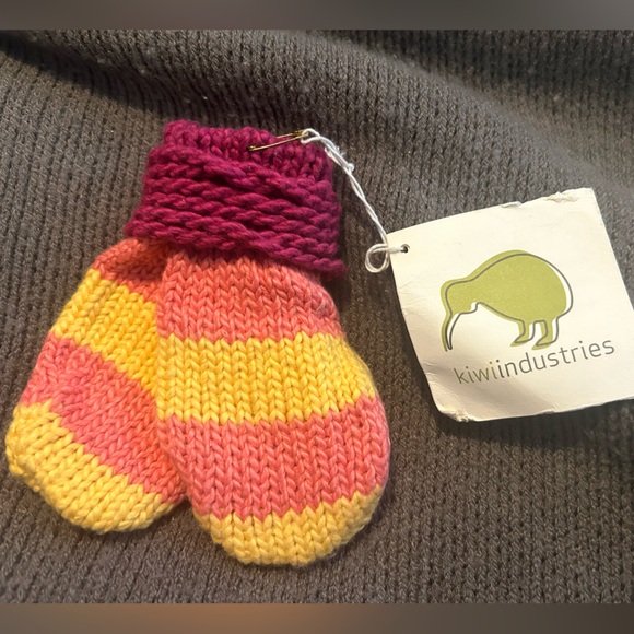 Kiwi Industries Knit Mittens Pink and Yellow Stripe - Picture 2 of 2